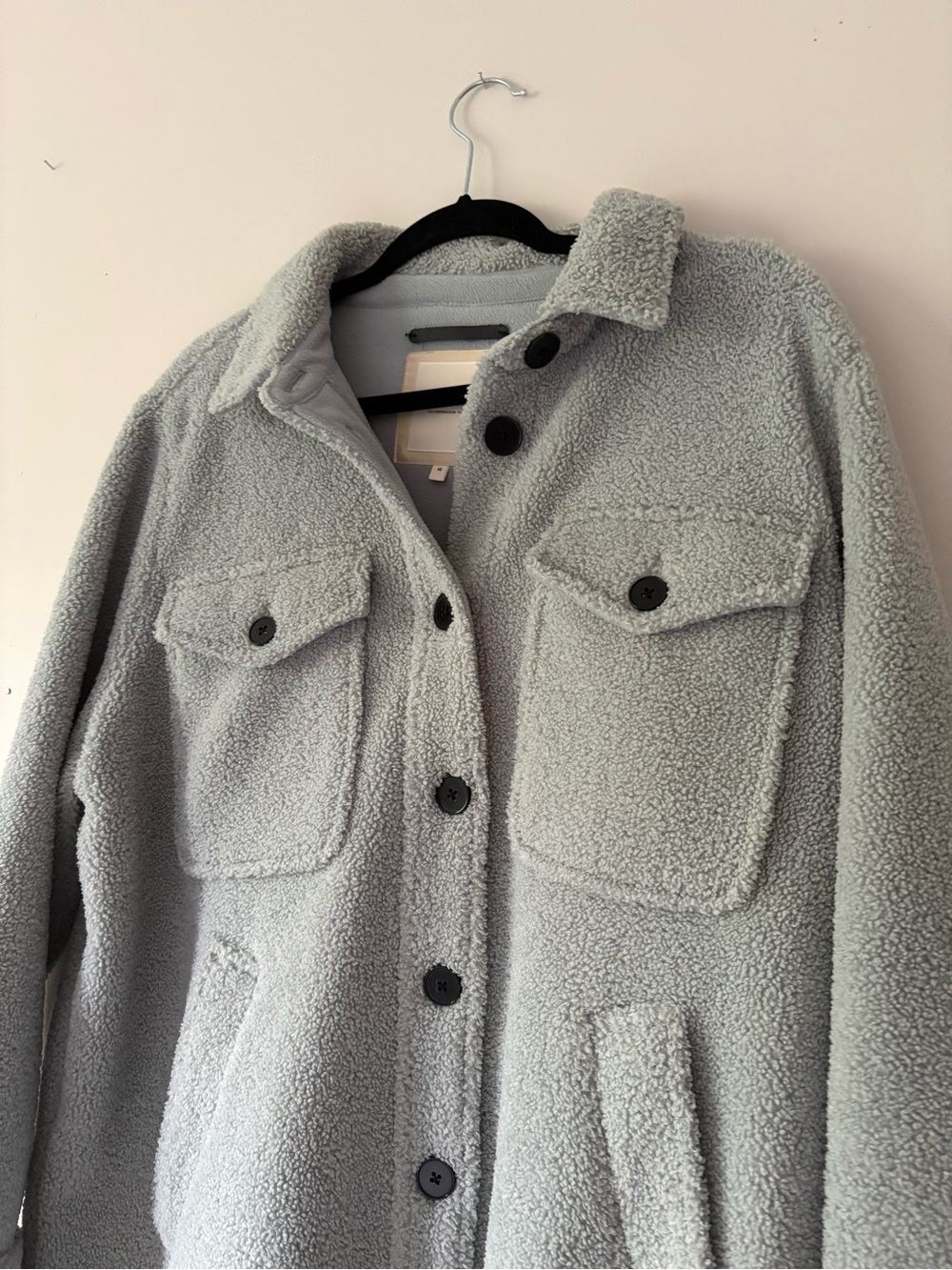 Part Two Copenhagen Light Blue/Grey Teddy Fleece Long Shacket Coat- Size 42 - Picture 3 of 8